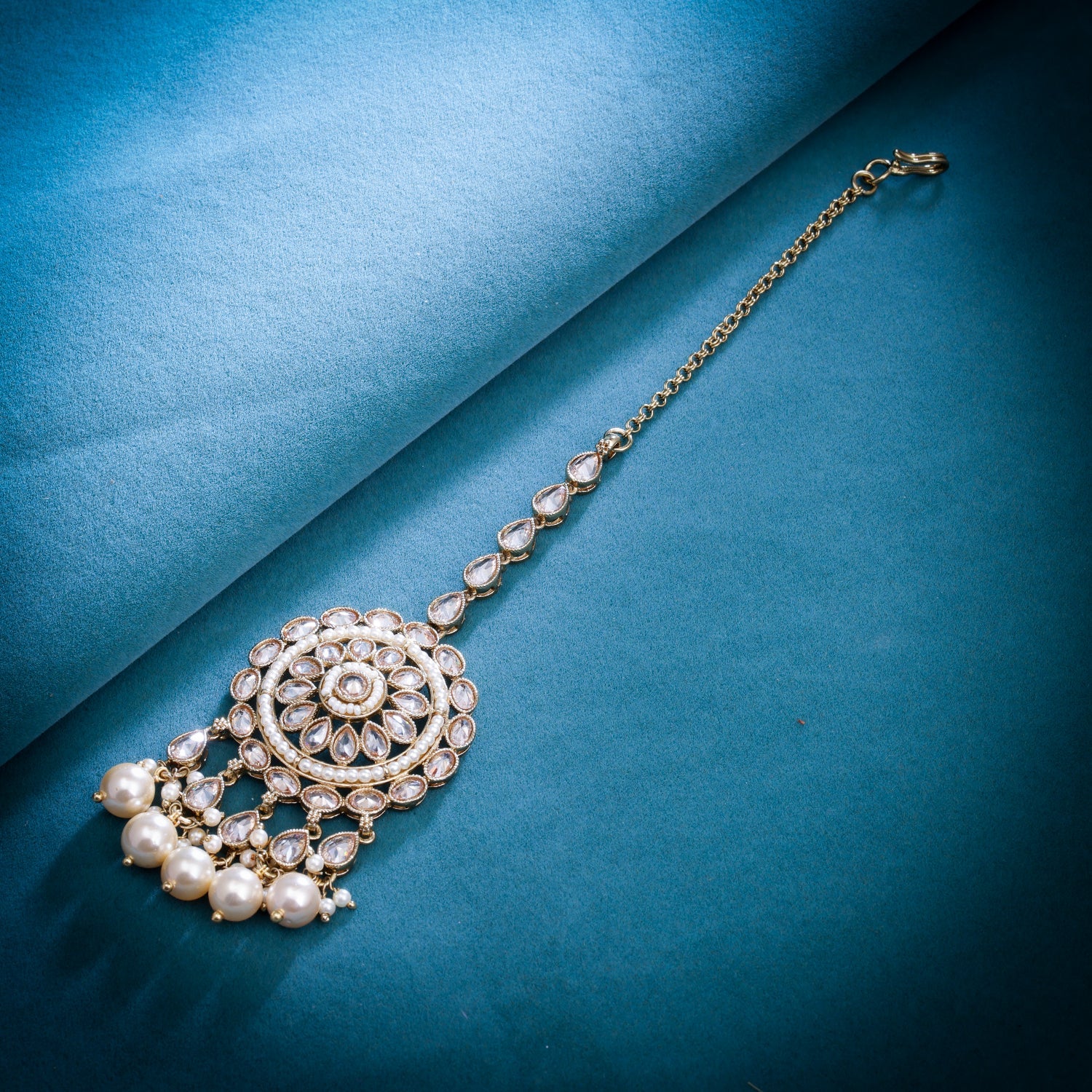 Sukkhi Golden Gold Plated Reverse AD & Pearl Maangtikka For Women