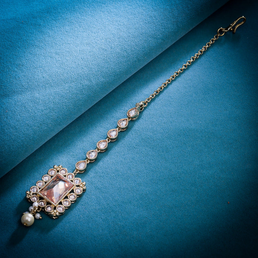 Sukkhi Golden Gold Plated Reverse AD & Pearl Maangtikka For Women