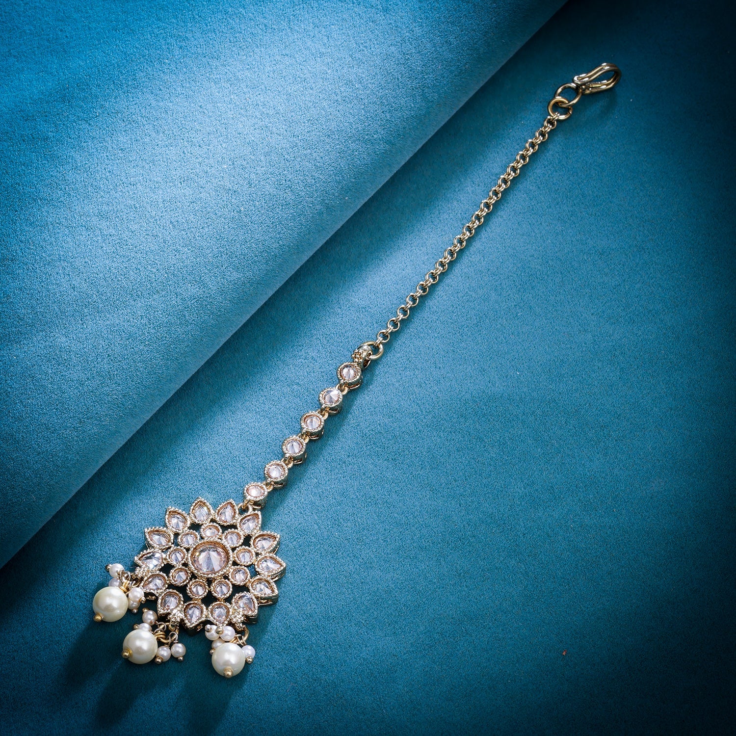 Sukkhi Golden Gold Plated Reverse AD & Pearl Maangtikka For Women