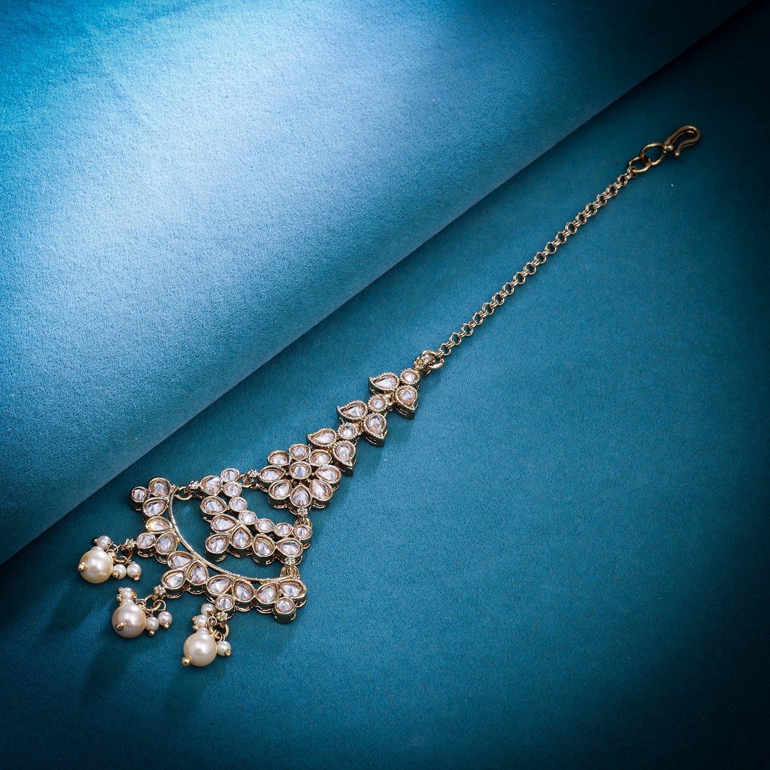 Sukkhi Golden Gold Plated Reverse AD & Pearl Maangtikka For Women