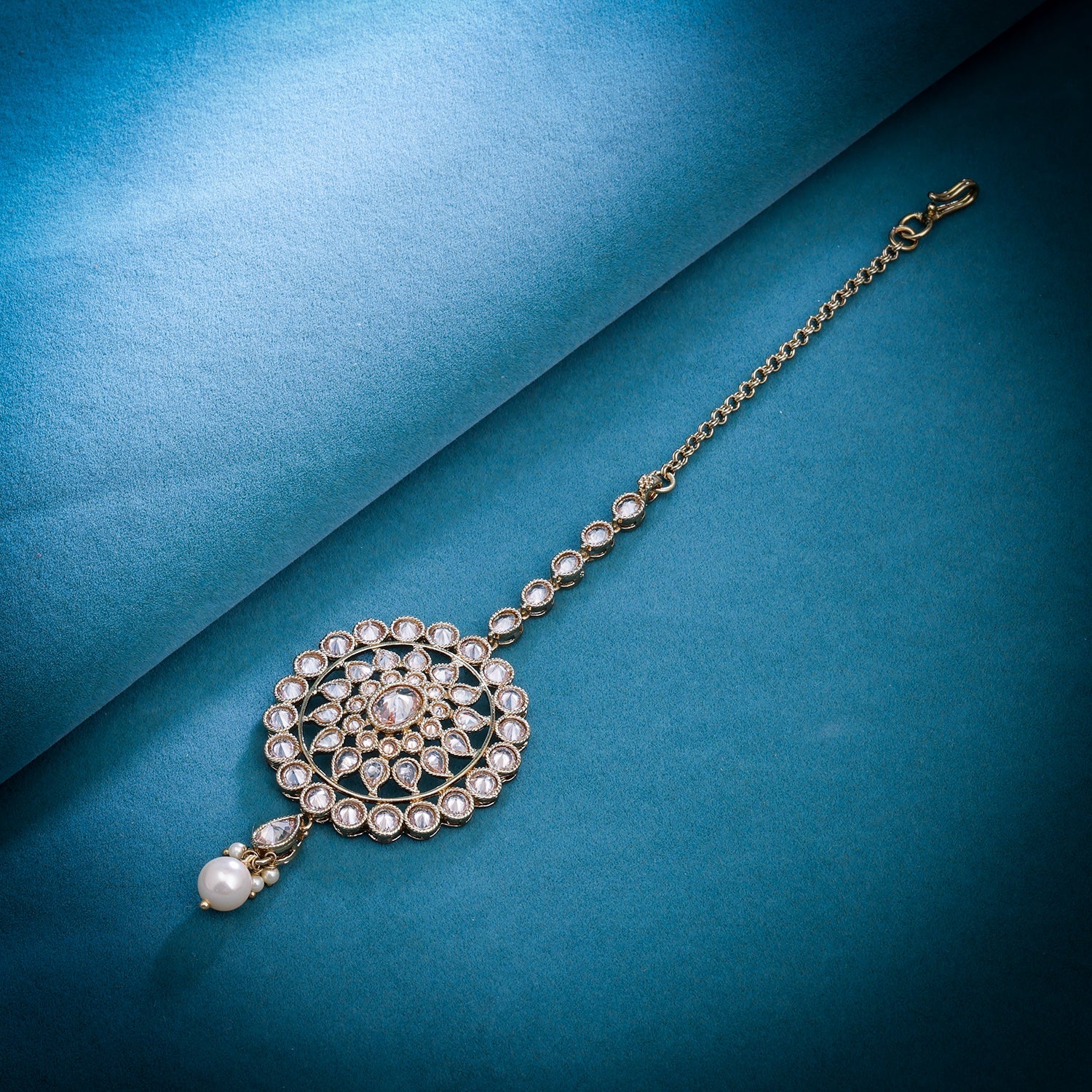 Sukkhi Golden Gold Plated Reverse AD & Pearl Maangtikka For Women