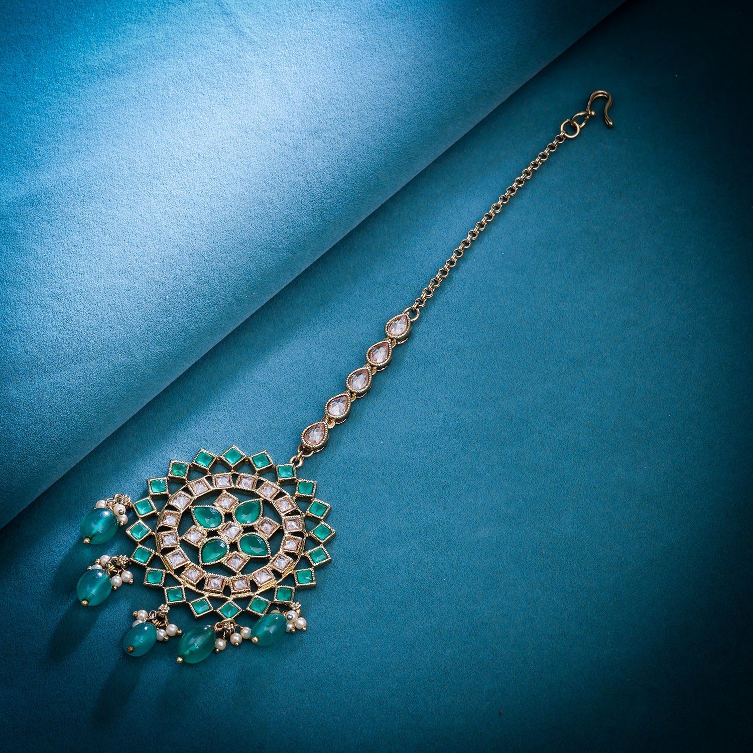 Sukkhi Golden Gold Plated Reverse AD & Pearl Maangtikka For Women