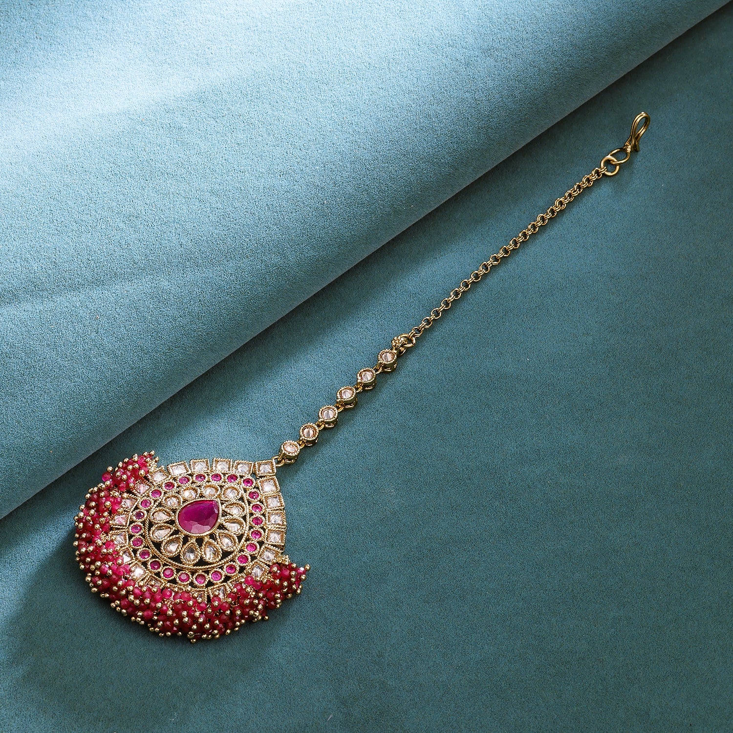 Sukkhi Golden Gold Plated Reverse AD & Pearl Maangtikka For Women