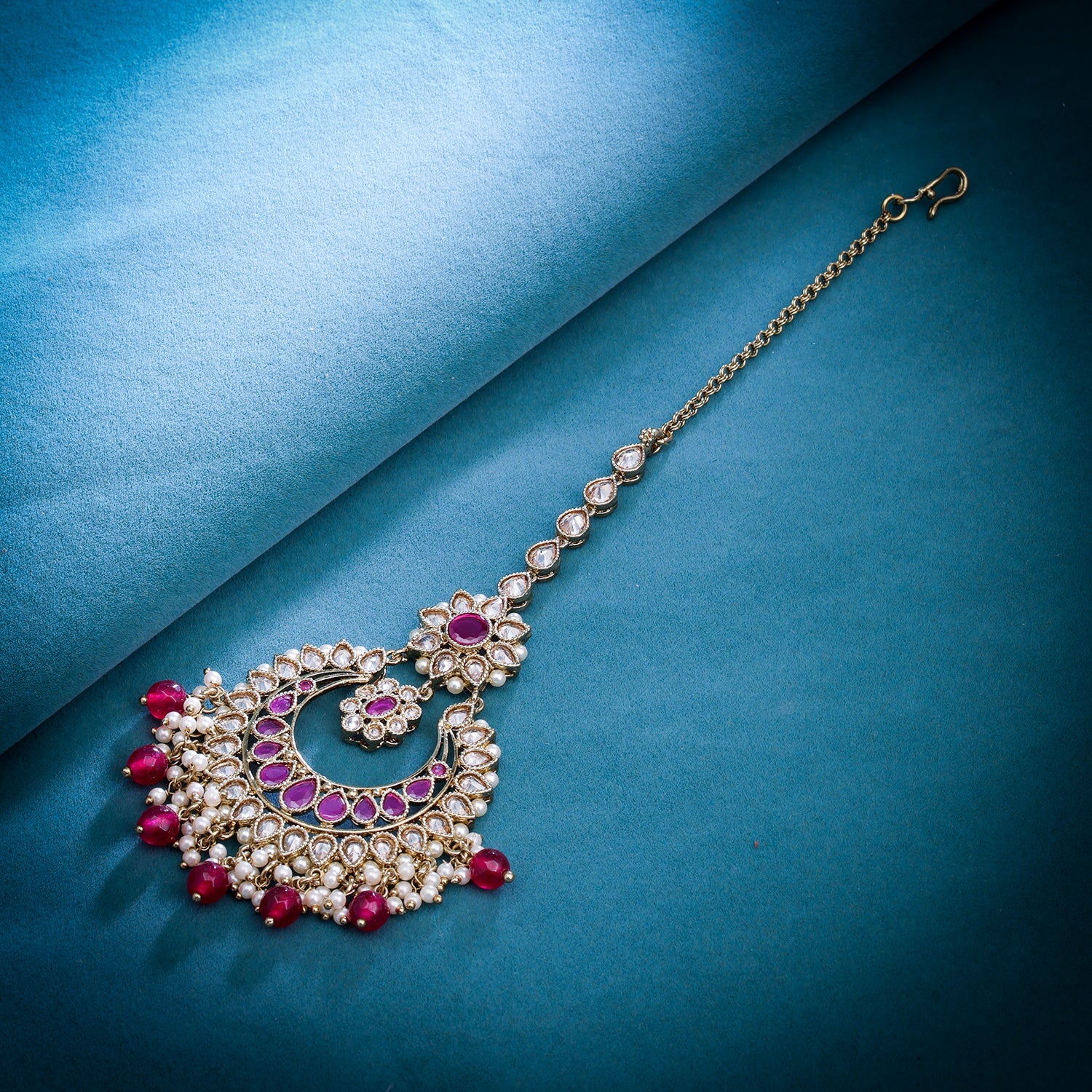 Sukkhi Golden Gold Plated Reverse AD & Pearl Maangtikka For Women