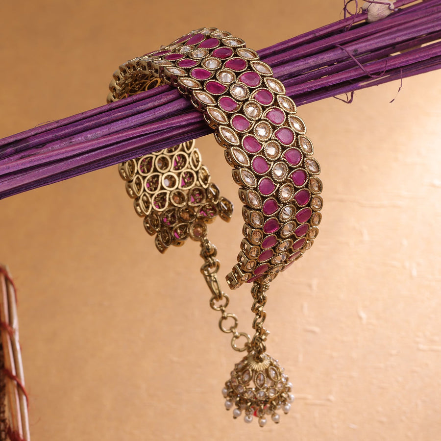 Sukkhi Golden Gold Plated Reverse AD & Pearl Kada For Women