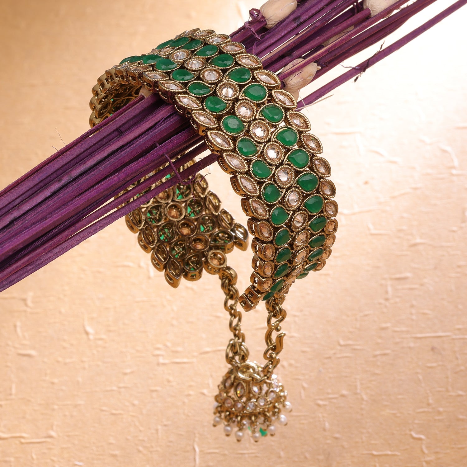 Sukkhi Golden Gold Plated Reverse AD & Pearl Kada For Women