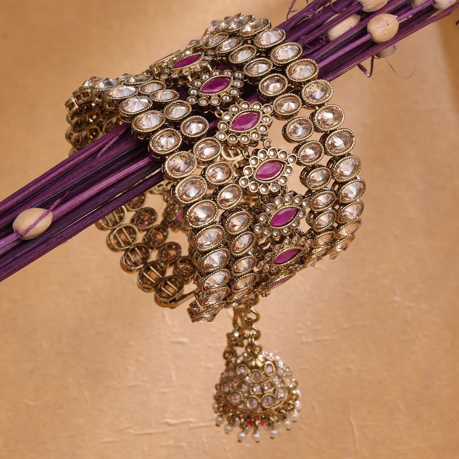 Sukkhi Golden Gold Plated Reverse AD & Pearl Kada For Women