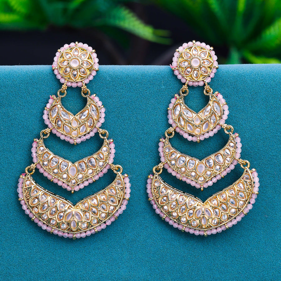 Sukkhi Golden Gold Plated Reverse AD & Pearl Dangle Earring For Women