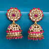 Sukkhi Pink Gold Plated Reverse AD & Pearl Jhumka Earring For Women