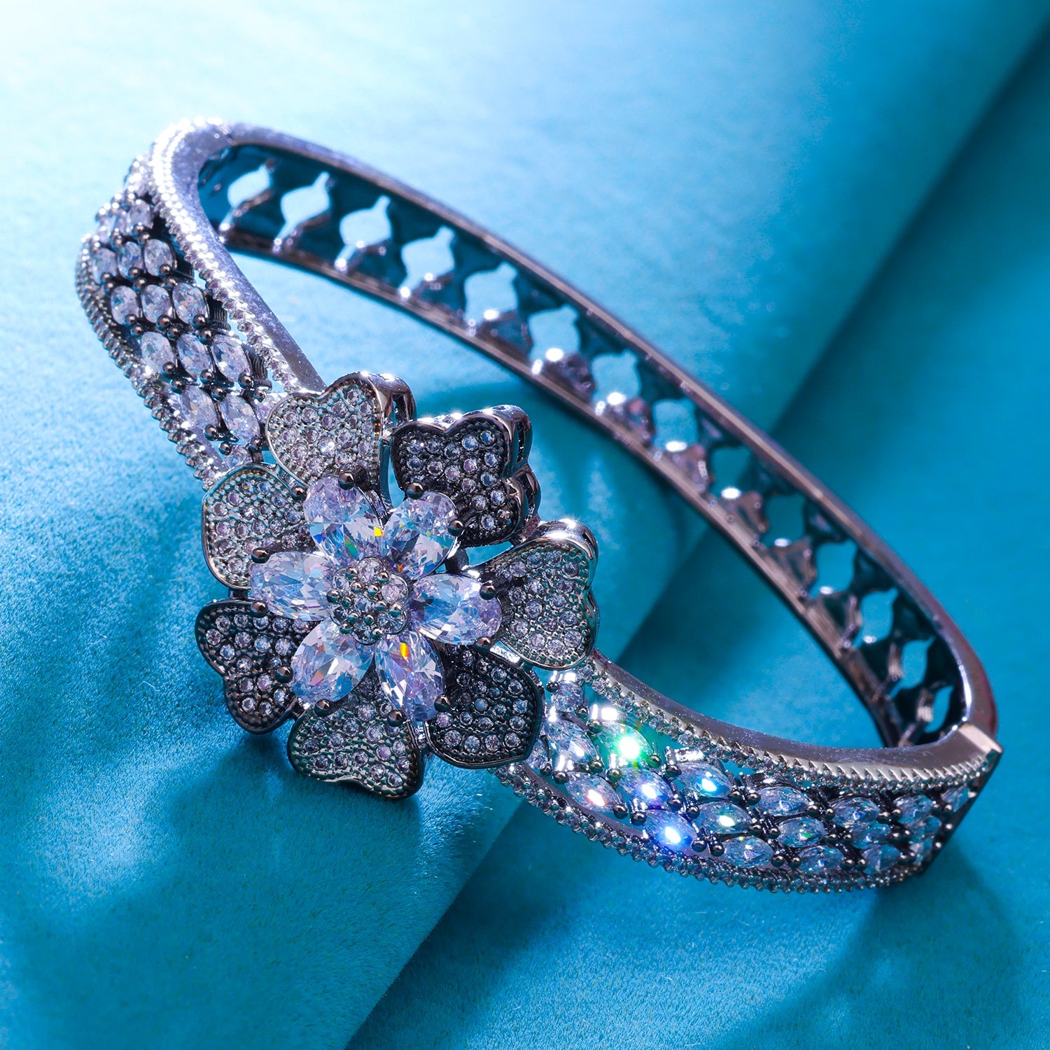 Sukkhi Silver Rhodium Plated CZ Kada For Women