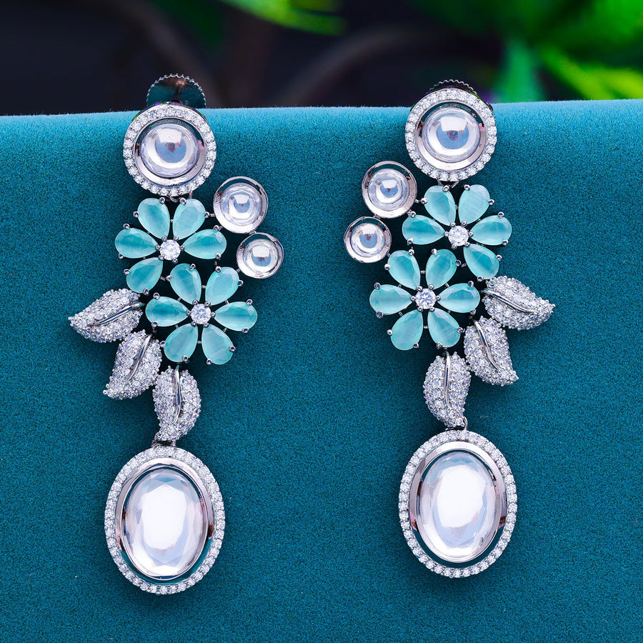 Sukkhi Silver Rhodium Plated CZ Drop Earring For Women