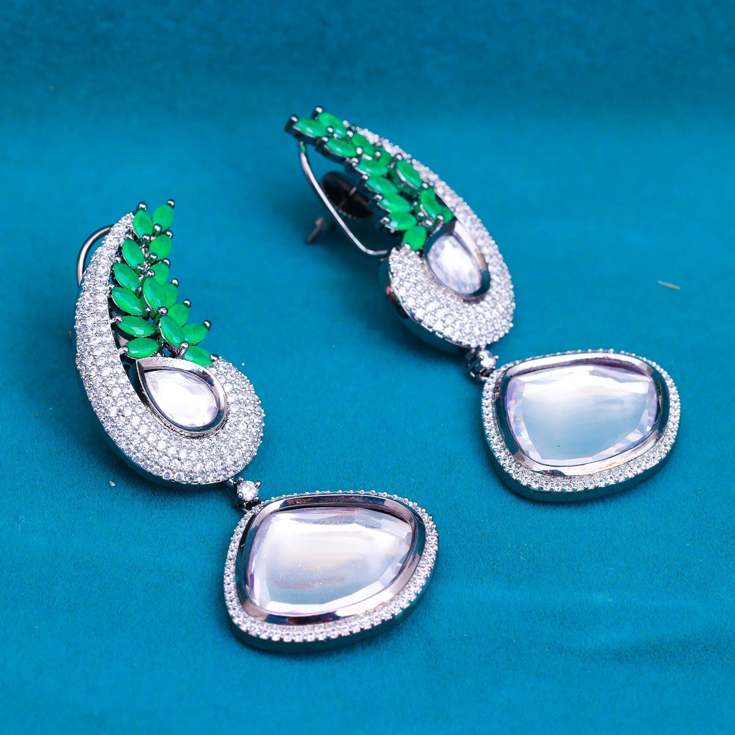 Sukkhi Silver Rhodium Plated CZ Drop Earring For Women