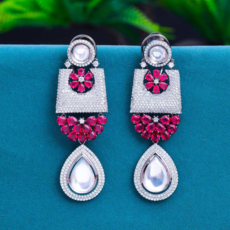 Sukkhi Silver Rhodium Plated CZ Drop Earring For Women