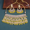 Sukkhi Yellow Gold Plated Kundan & Pearl Choker Necklace Set For Women