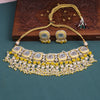 Sukkhi Yellow Gold Plated Kundan & Pearl Choker Necklace Set For Women