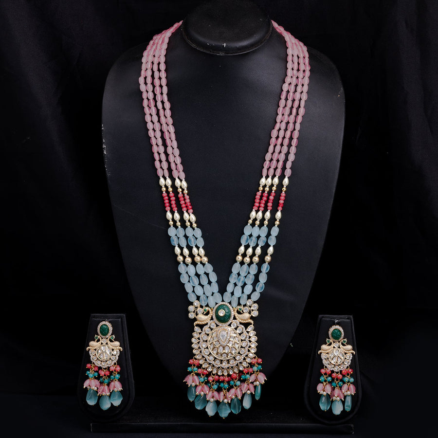 Sukkhi Multi Gold Plated Kundan & Pearl Long Necklace Set For Women