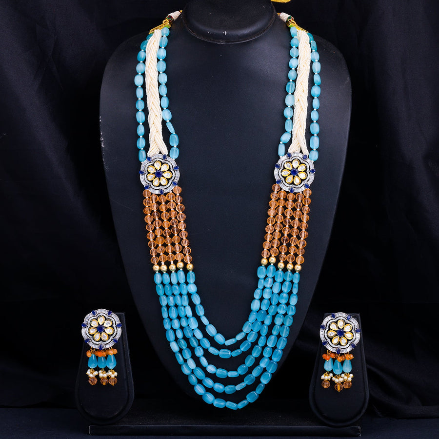 Sukkhi Multi Gold Plated Kundan & Pearl & CZ Long Necklace Set For Women