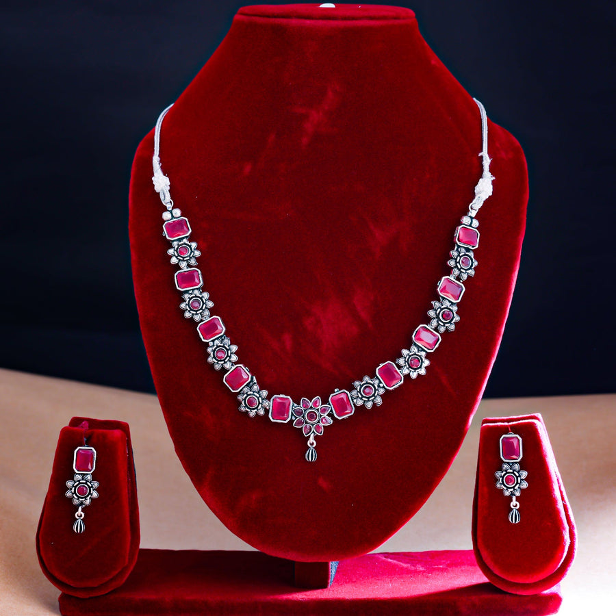 Sukkhi Ruby Oxidised Pearl Choker Necklace Set For Women