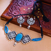 Sukkhi Blue Oxidised Pearl Choker Necklace Set For Women