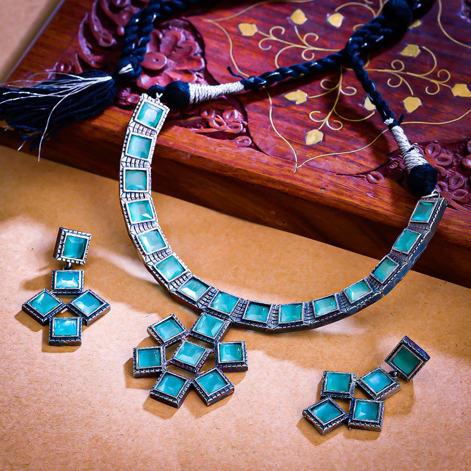 Sukkhi Green Oxidised Pearl Choker Necklace Set For Women