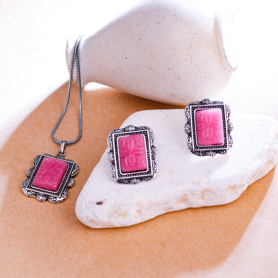 Sukkhi Pink Oxidised Pearl Long Pendant Set For Women