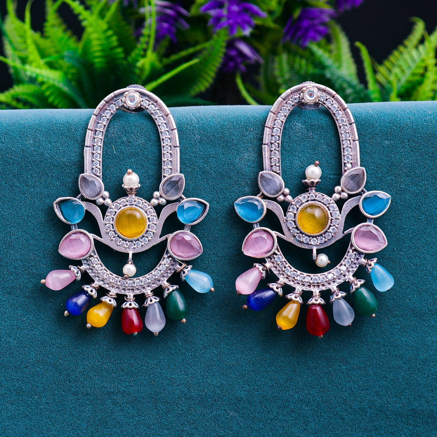 Sukkhi Multi Oxidised CZ & Pearl Dangle Earring For Women