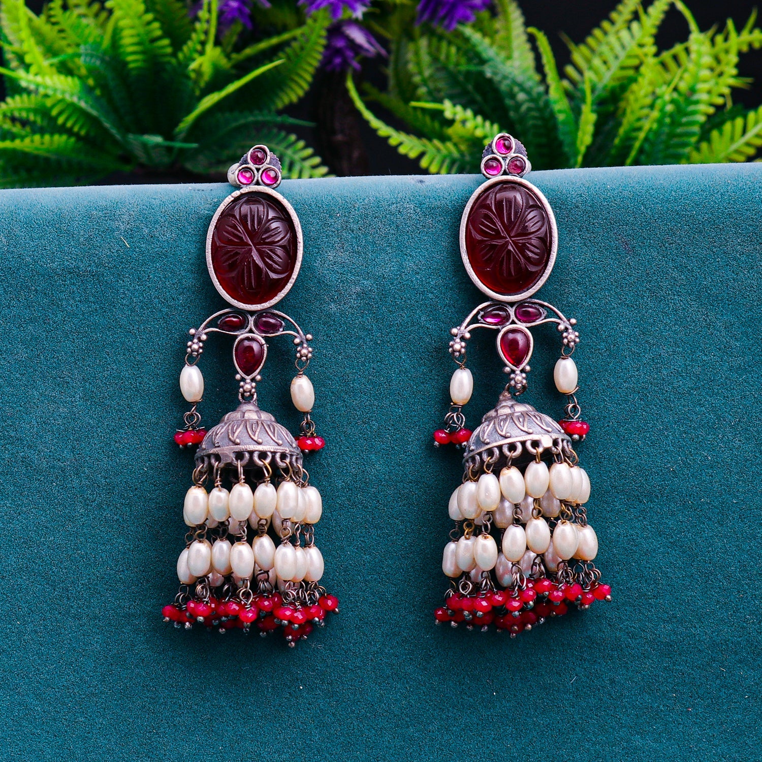 Sukkhi Maroon Oxidised Pearl Jhumka Earring For Women