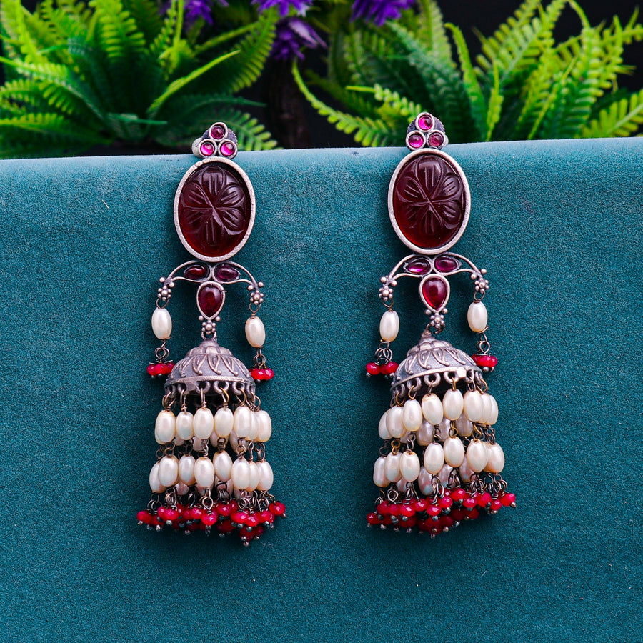 Sukkhi Maroon Oxidised Pearl Jhumka Earring For Women