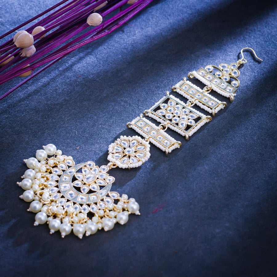 Sukkhi Golden Gold Plated Kundan & Pearl Mangtikka For Women