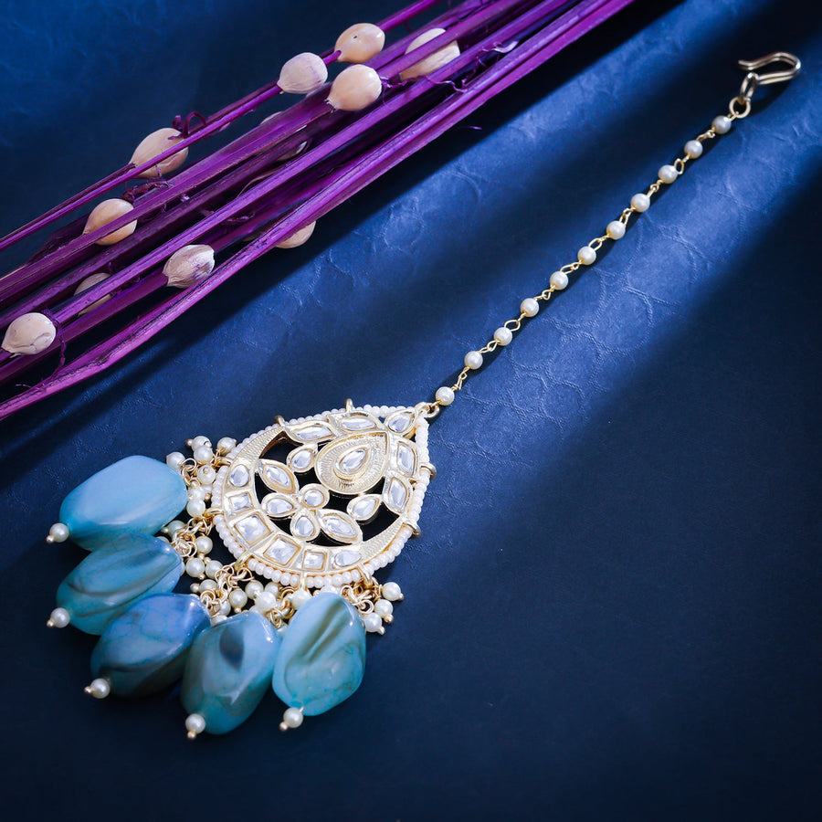 Sukkhi Golden Gold Plated Kundan & Pearl Mangtikka For Women