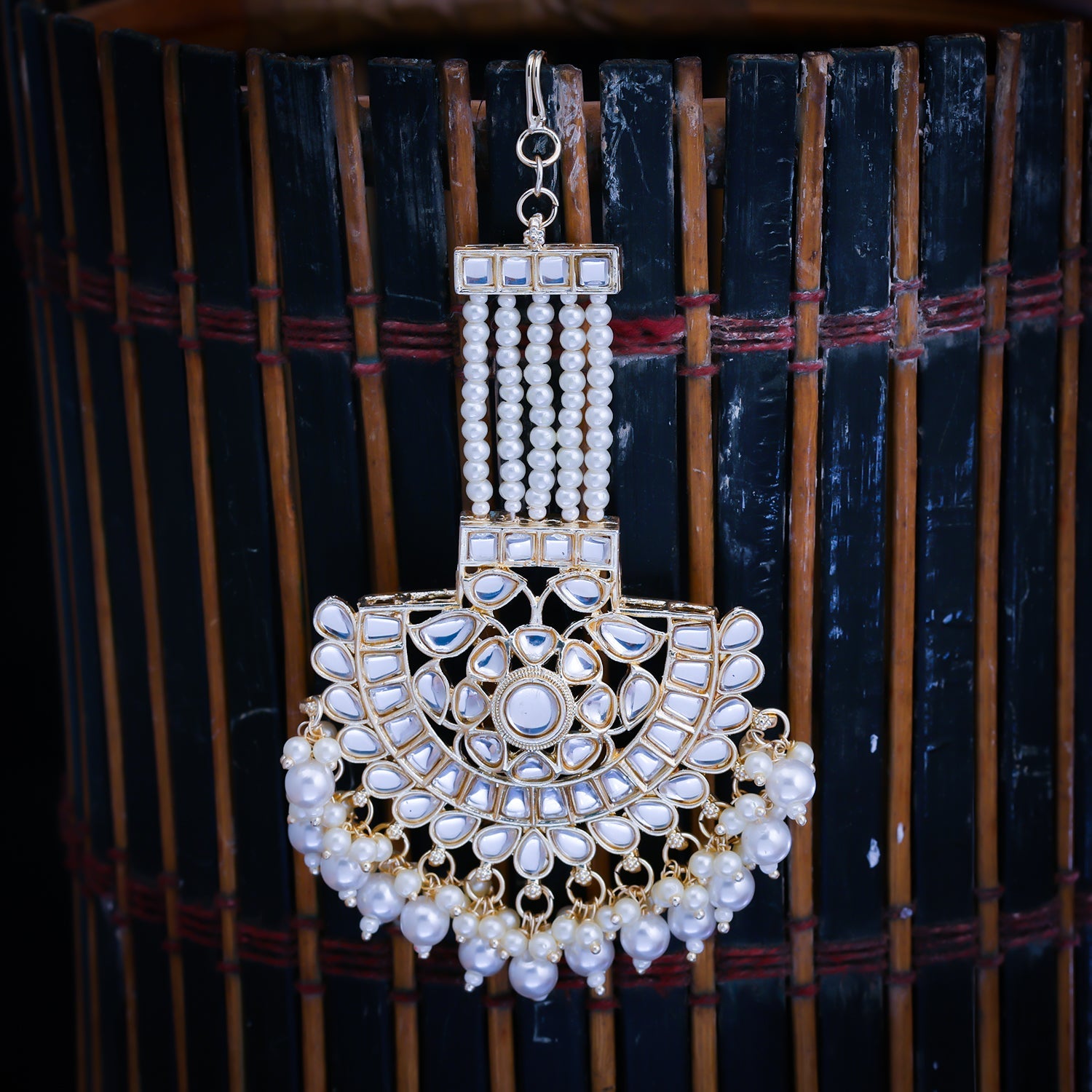 Sukkhi Golden Gold Plated Kundan & Pearl Passa For Women