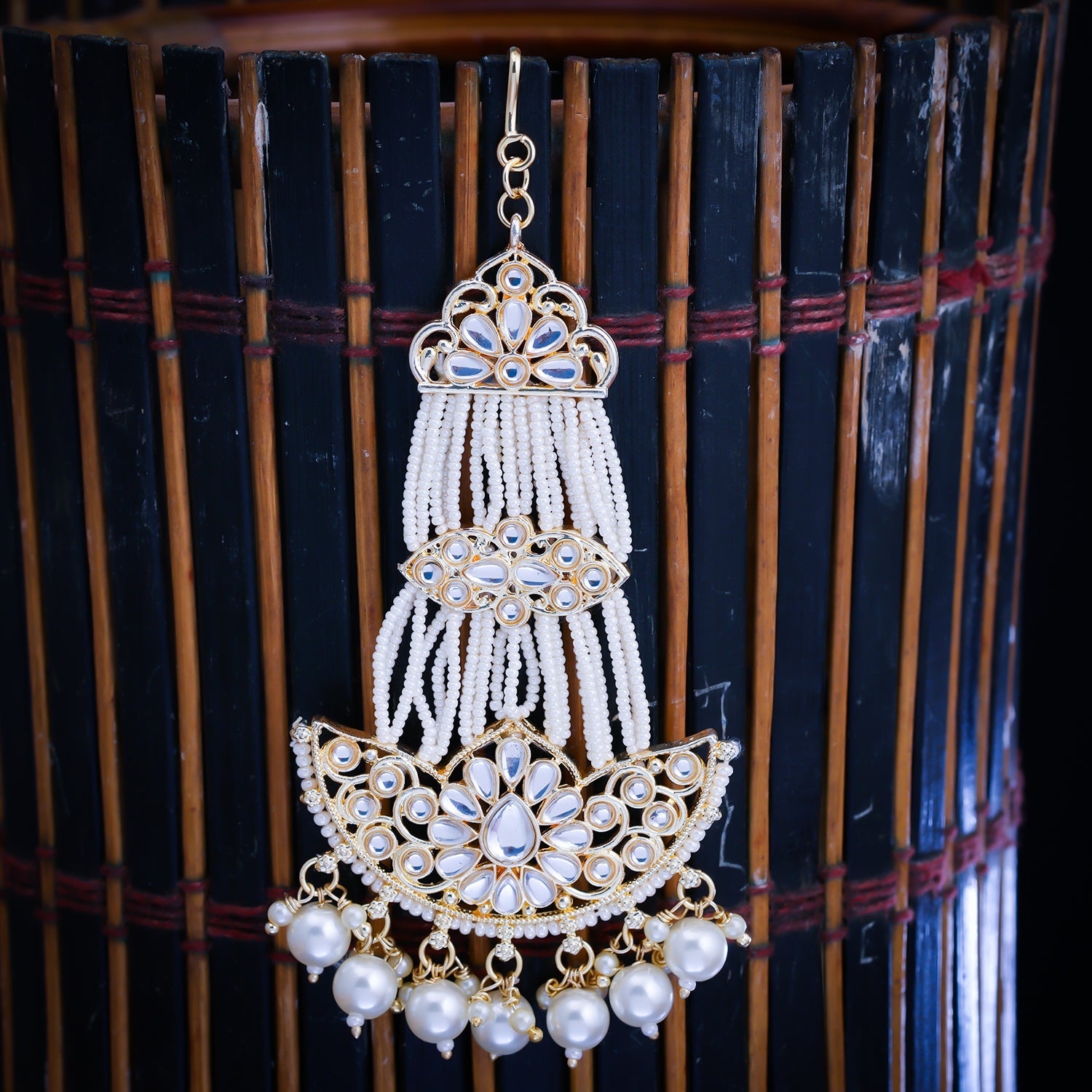 Sukkhi Golden Gold Plated Kundan & Pearl Passa For Women