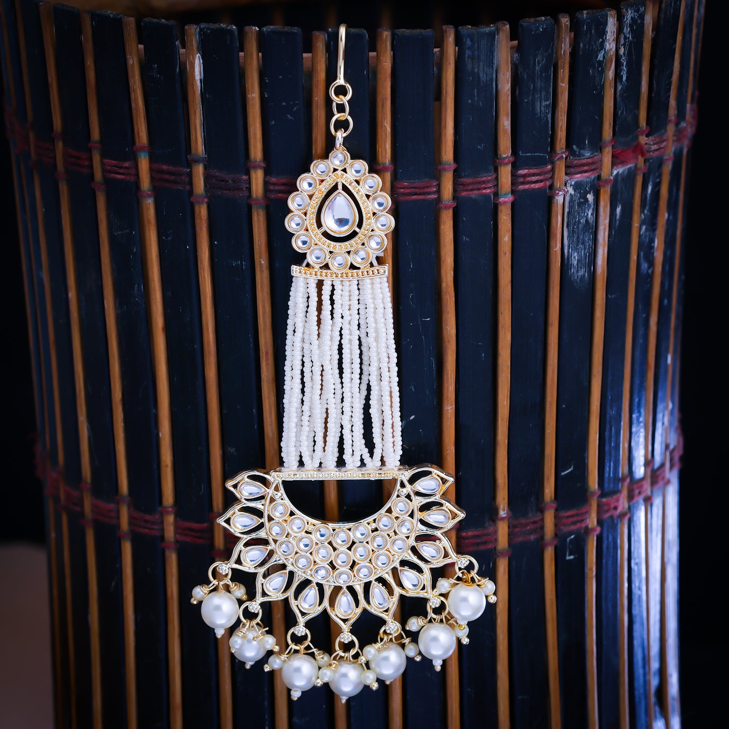 Sukkhi Golden Gold Plated Kundan & Pearl Passa For Women