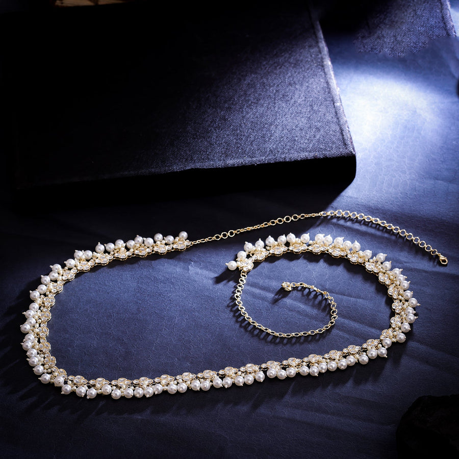 Sukkhi Golden Gold Plated Kundan & Pearl Kamarband For Women