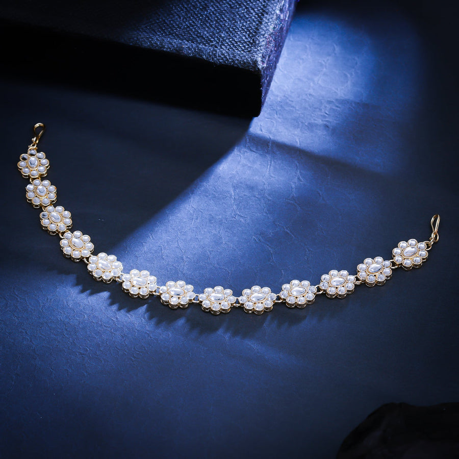 Sukkhi Golden Gold Plated Kundan & Pearl Matha Patti For Women