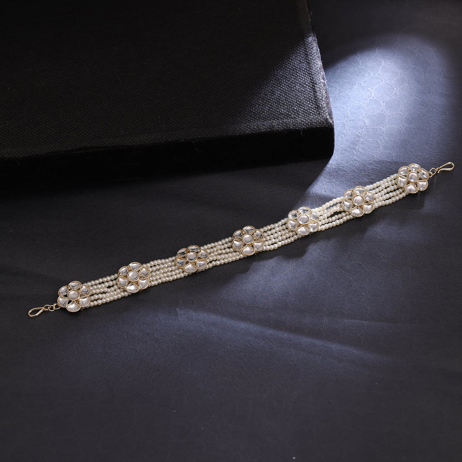 Sukkhi Golden Gold Plated Kundan & Pearl Matha Patti For Women