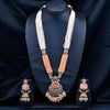 Sukkhi Peach Gold Plated Reverse AD & Pearl Long Necklace Set For Women