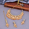 Sukkhi Peach Gold Plated Kundan & CZ & Pearl Choker Necklace Set For Women