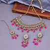 Sukkhi Pink Gold Plated Mirror & Pearl Choker Necklace Set For Women