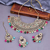 Sukkhi Multi Gold Plated Mirror & Pearl Choker Necklace Set For Women