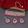 Sukkhi Pink Gold Plated Mirror & Pearl Choker Necklace Set For Women