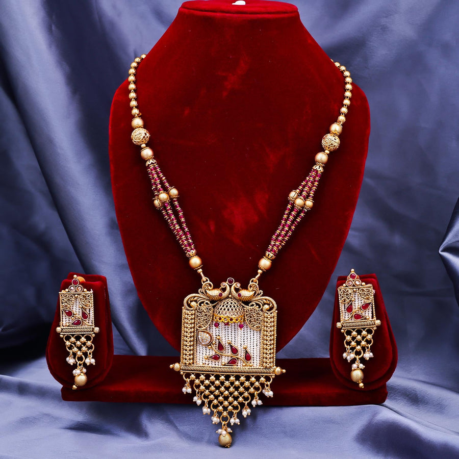 Sukkhi Pink Gold Plated Kundan & Pearl Long Necklace Set For Women 