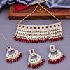 Sukkhi Maroon Gold Plated Kundan & Pearl Choker Necklace Set For Women