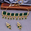 Sukkhi Green Gold Plated Kundan & Pearl Choker Necklace Set For Women