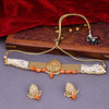 Sukkhi Orange Gold Plated Kundan & Pearl Choker Necklace Set For Women