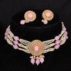 Sukkhi Pink Gold Plated Kundan & Pearl Choker Necklace Set For Women