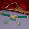 Sukkhi Green Gold Plated Kundan & Pearl Choker Necklace Set For Women