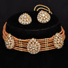 Sukkhi Orange Gold Plated Kundan & Pearl Choker Necklace Set For Women