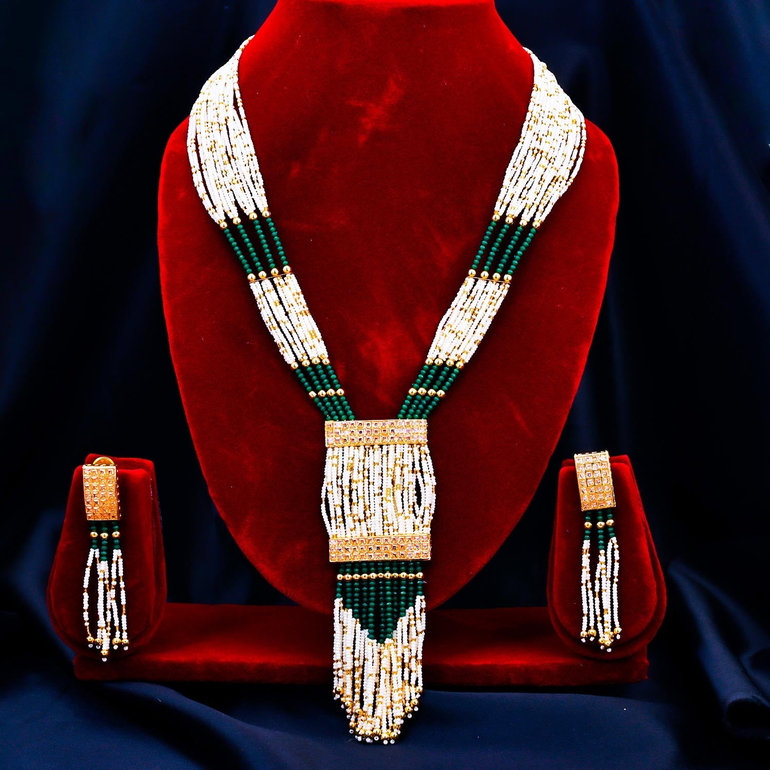 Sukkhi Green Gold Plated Kundan & Pearl Long Necklace Set For Women