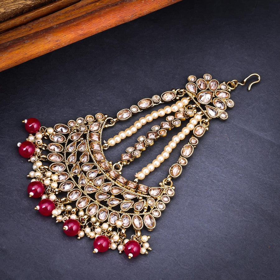 Sukkhi Red Gold Plated Kundan & Pearl Passa For Women